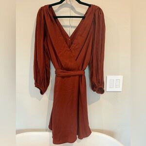 Dark orange v-neck Banana Republic tie-waist mini dress, size 14